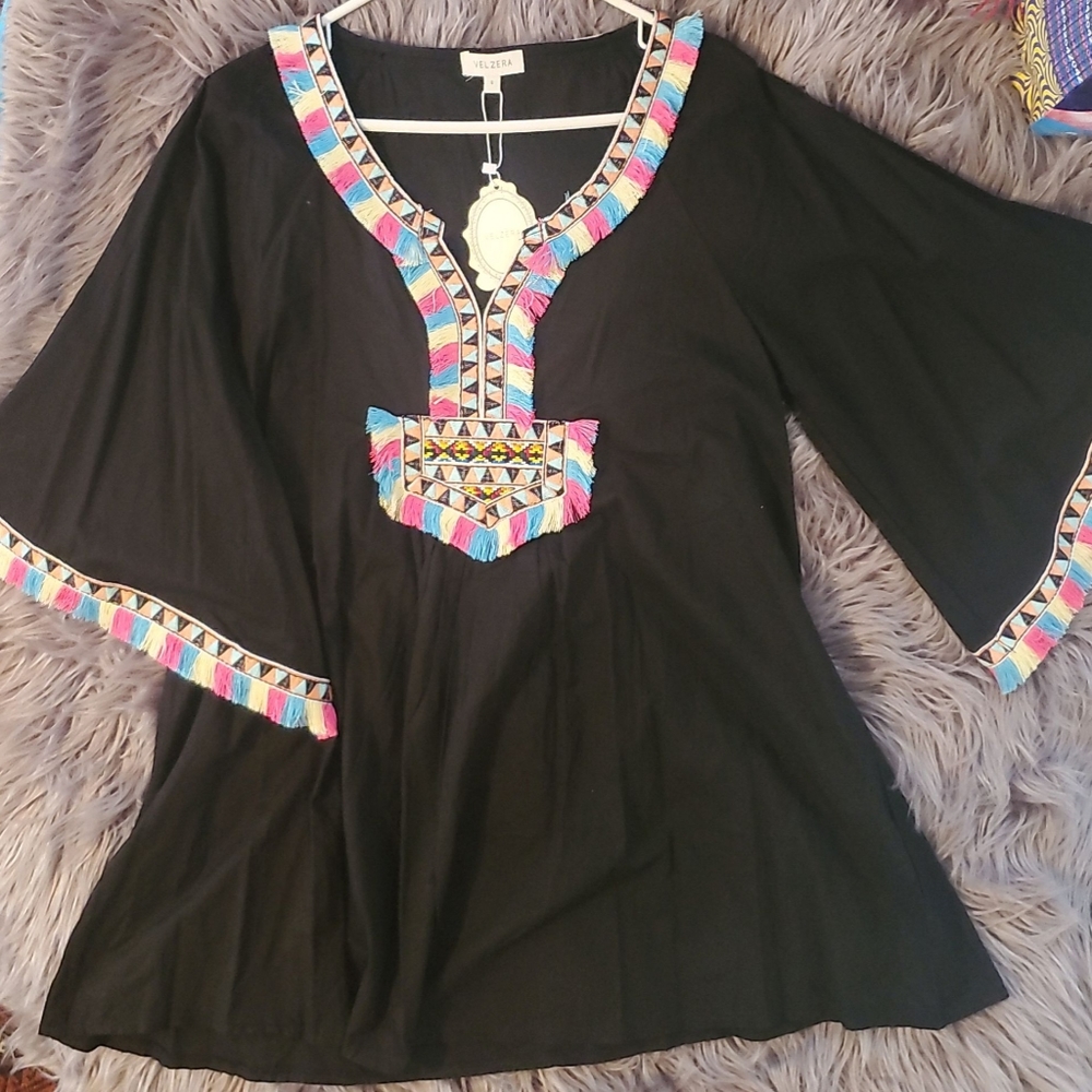 Boho embroidered mini dress